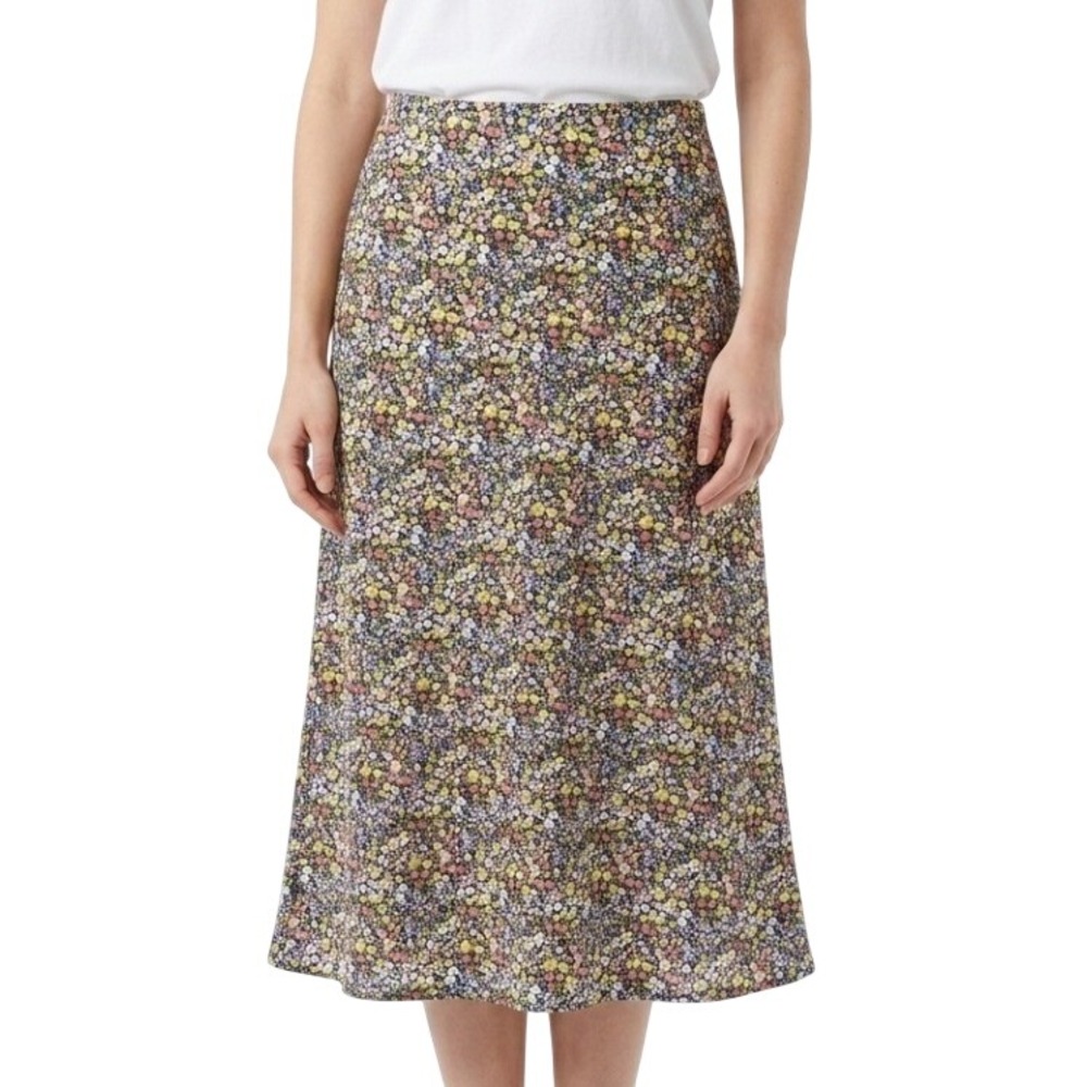 Loft Midi Skirt Womens Size S Navy Floral‎ Print Country Cottagecore Prairiecore